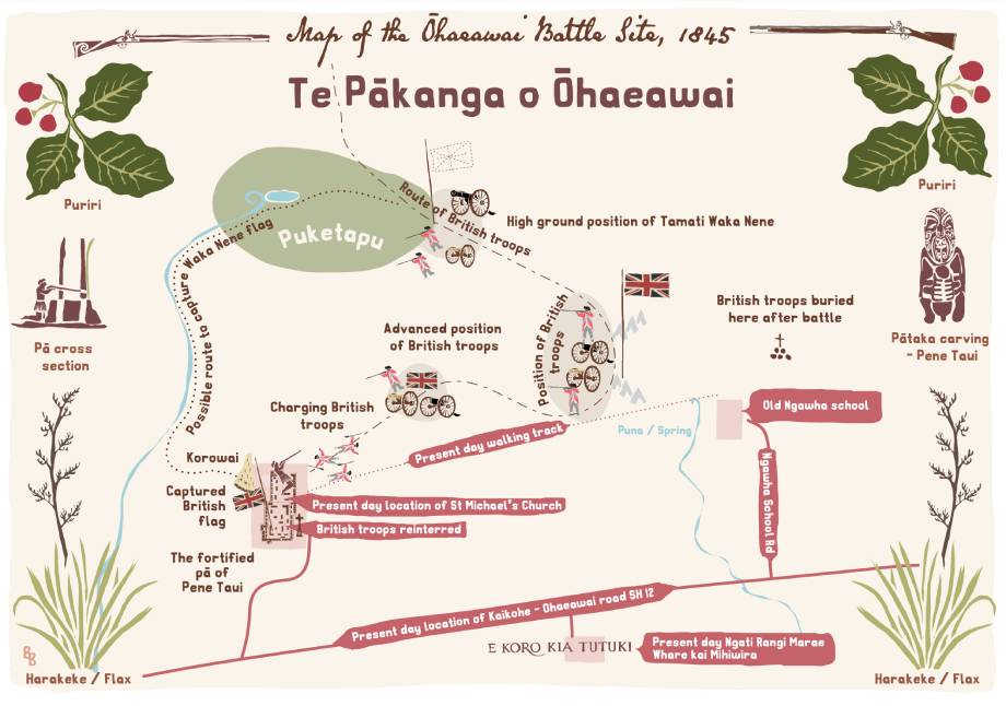 Map depicting a plan view of the Ōhaeawai Battle Site